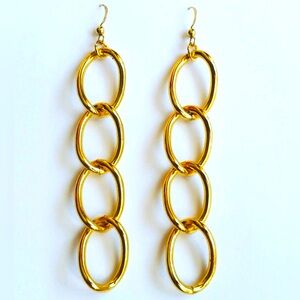 Handmade Gold Chain Loop Earrings, Long Earrings